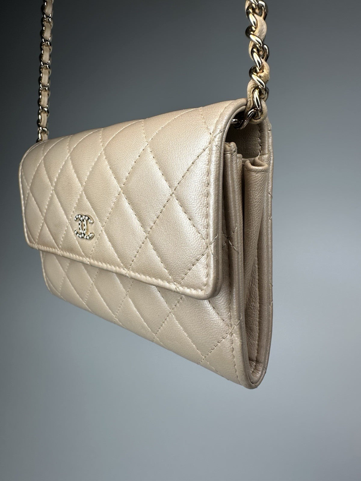 Chanel Lambskin Quilted Pearl Clutch With Chain Bag