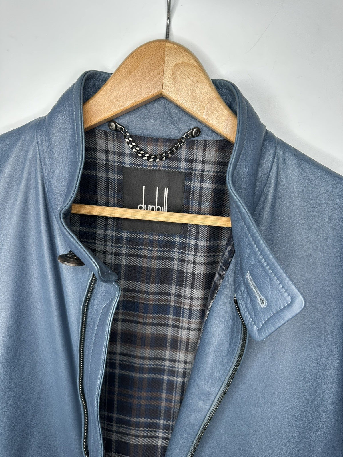 Dunhill Men's Leather Lambskin Harrington Jacket Size XL Petrol Blue