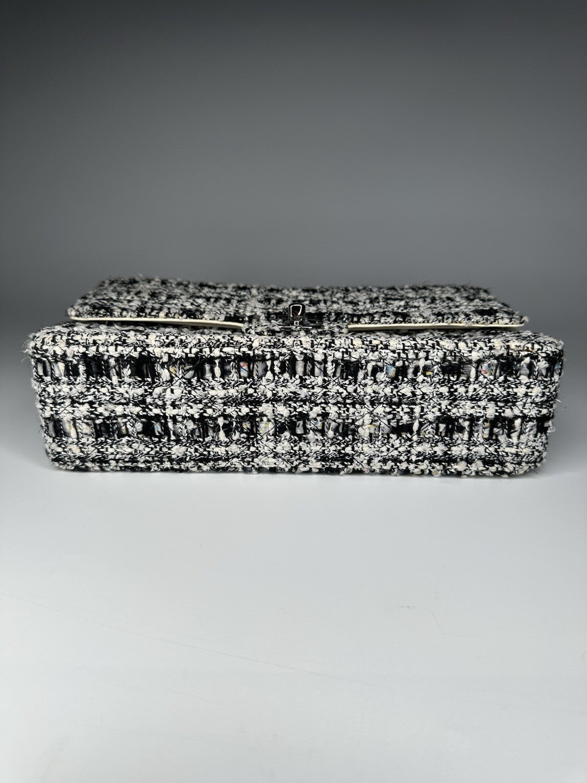 Chanel Medium Classic Double Flap Crossbody Shoulder Bag Tweed Black White