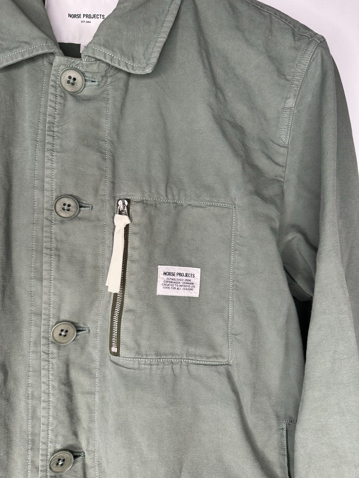 Norse Projects Green Mens Medium Khaki Green Button Down Jacket Cotton Blend VGC