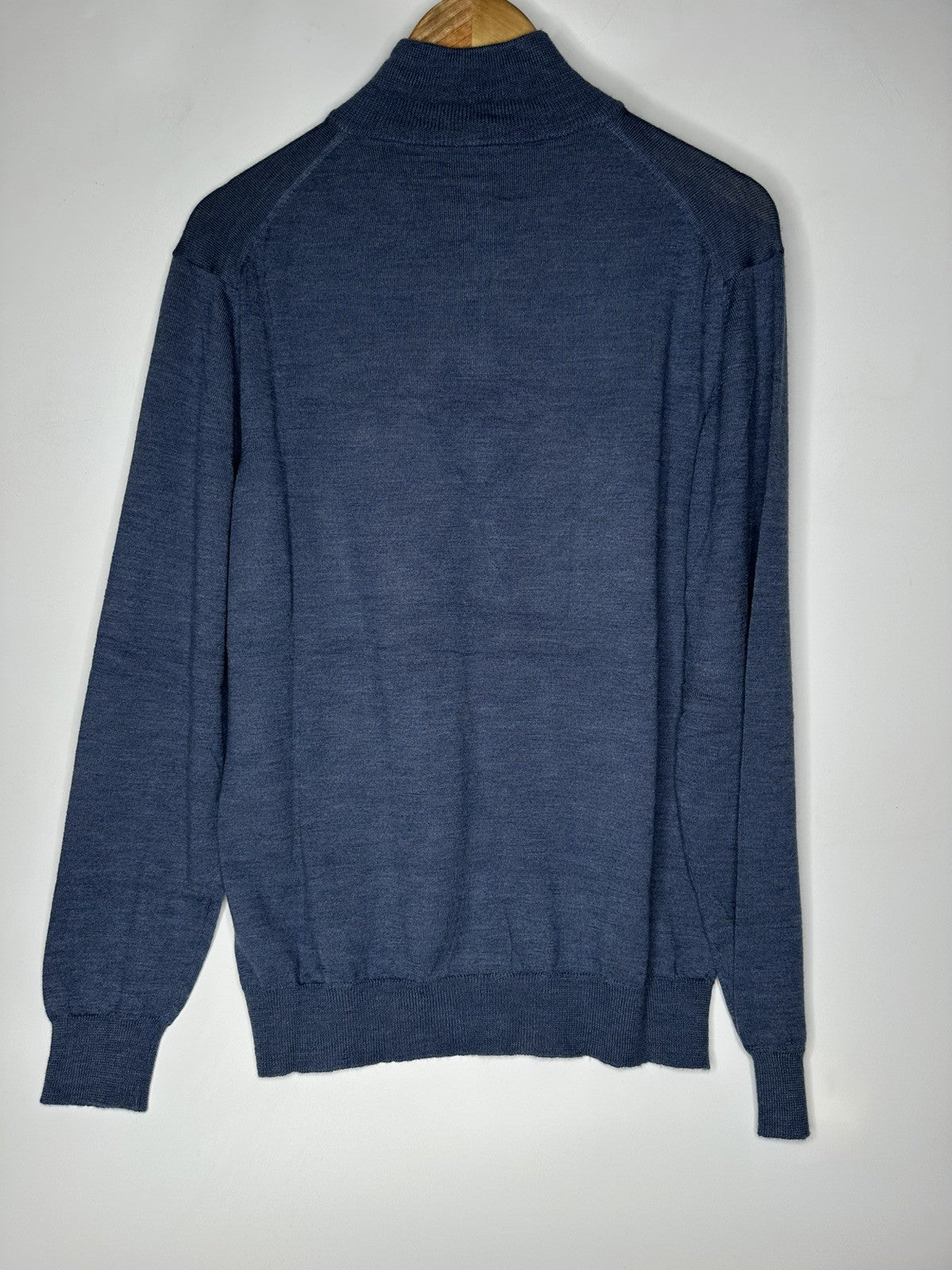 Oscar Milo Bella Yarn Large Quarter Zip Mens Blue Merino Wool
