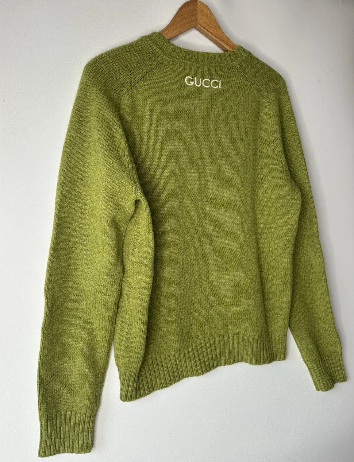 Gucci Logo Embroidery Wool Sweater Large Pear Green Mens