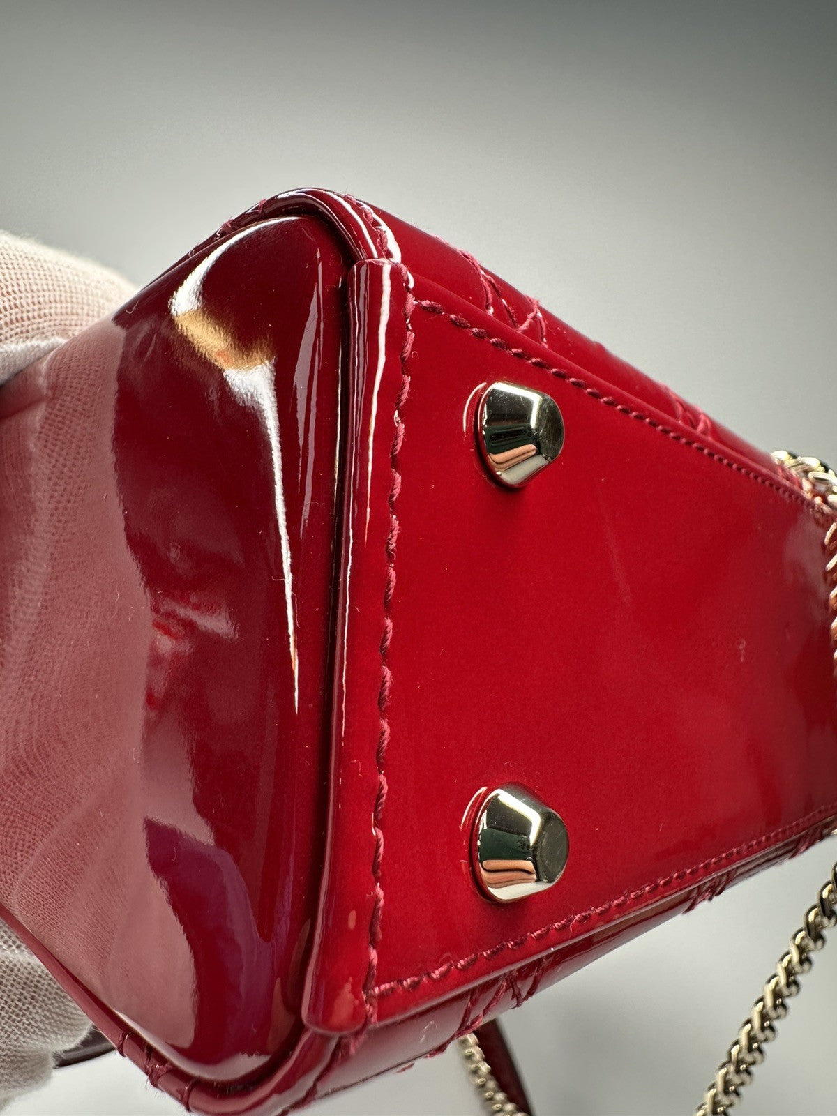Lady Dior Mini Patent Leather Bag  Cherry Red - With Detachable Chain