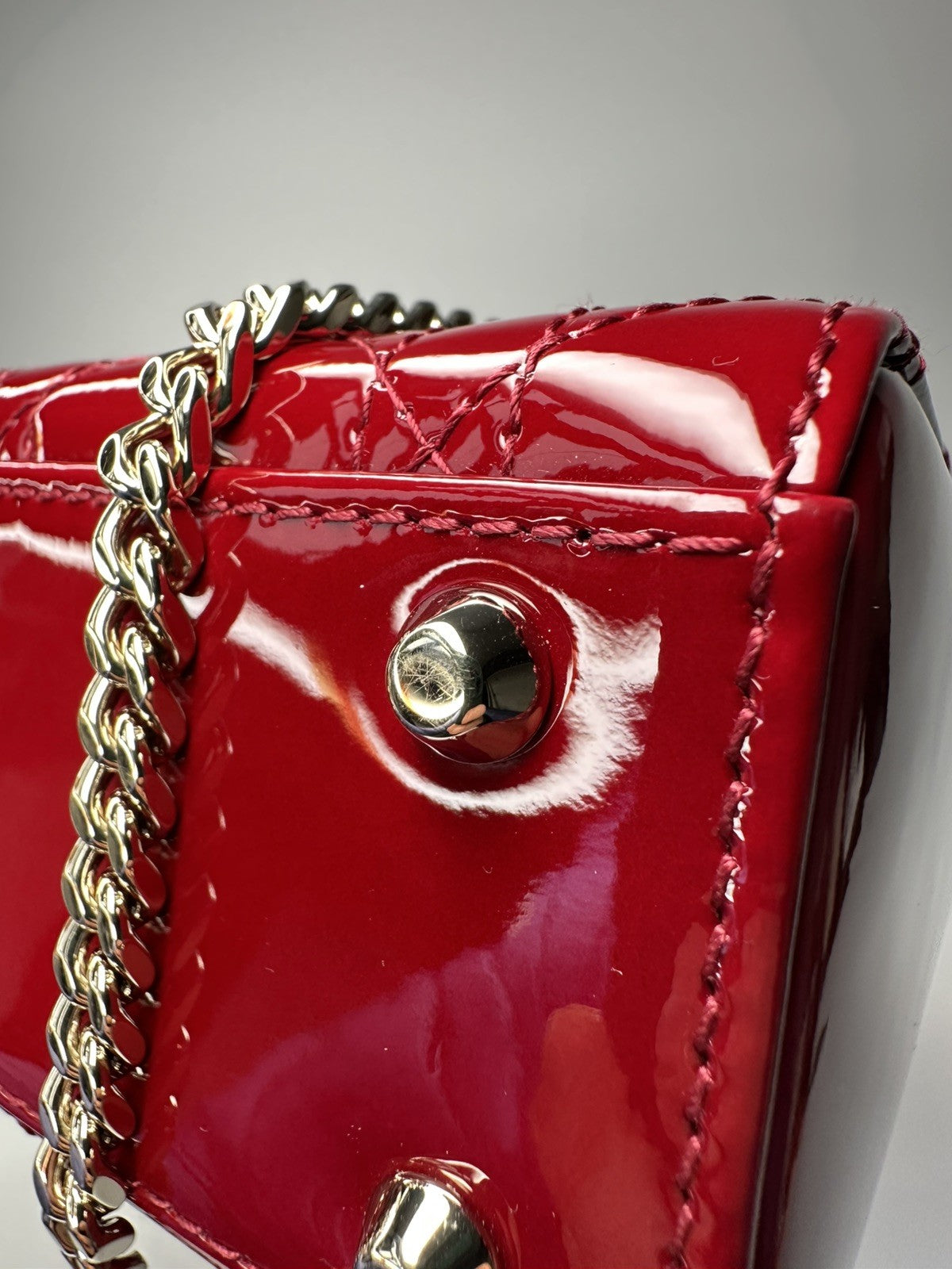 Lady Dior Mini Patent Leather Bag  Cherry Red - With Detachable Chain