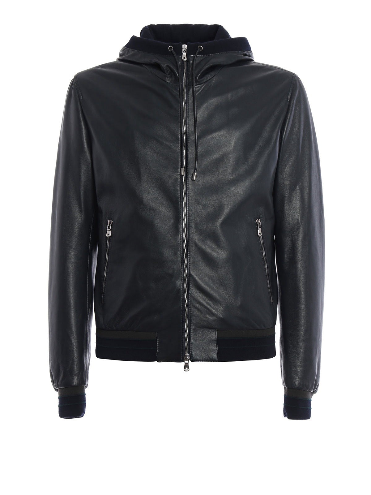 Dolce & Gabbana Dark Navy Lambskin Leather  Hooded Jacket Size 52 XL Mens