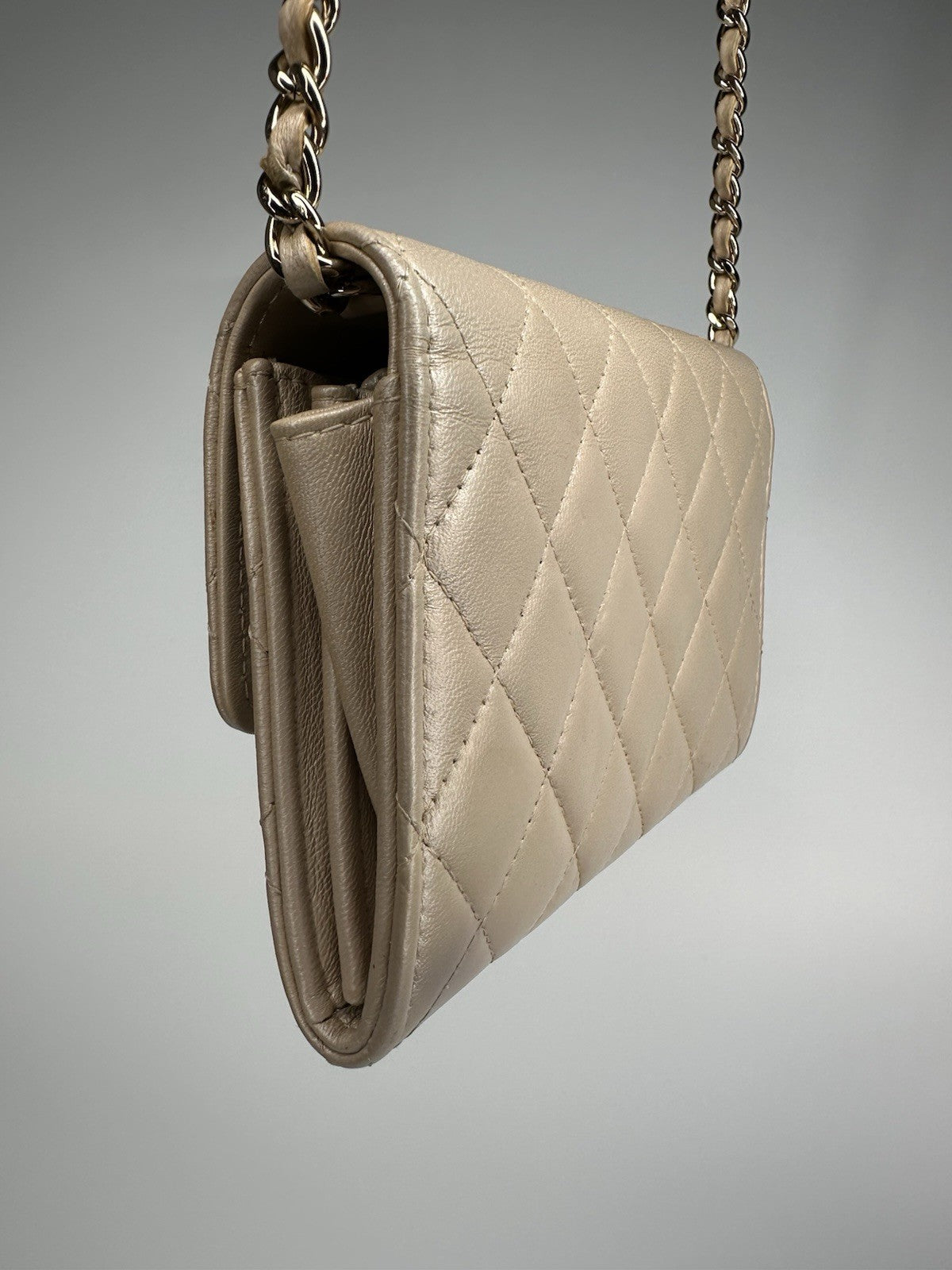 Chanel Lambskin Quilted Pearl Clutch With Chain Bag