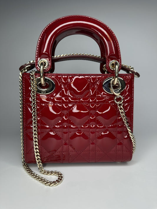 Lady Dior Mini Patent Leather Bag  Cherry Red - With Detachable Chain