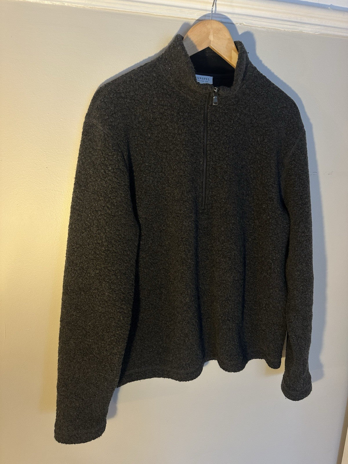 Sunspel Eco Wool Half Zip Fleece Charcoal Melange Medium Mens Immaculate