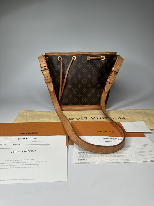 LOUIS VUITTON 2018 Noe BB Crossbody Shoulder Bag M40817 Monogram Canvas Leather