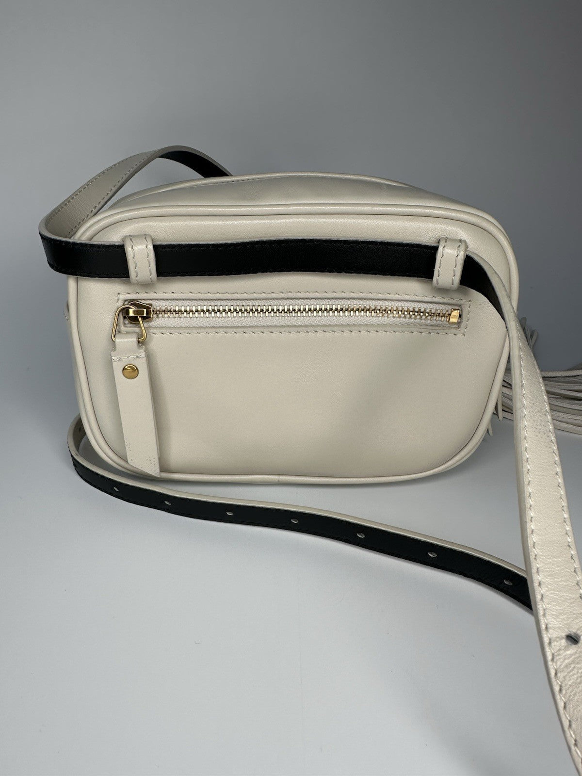 YSL Saint Laurent Cross Body Bag Beige Leather Gold Hardware