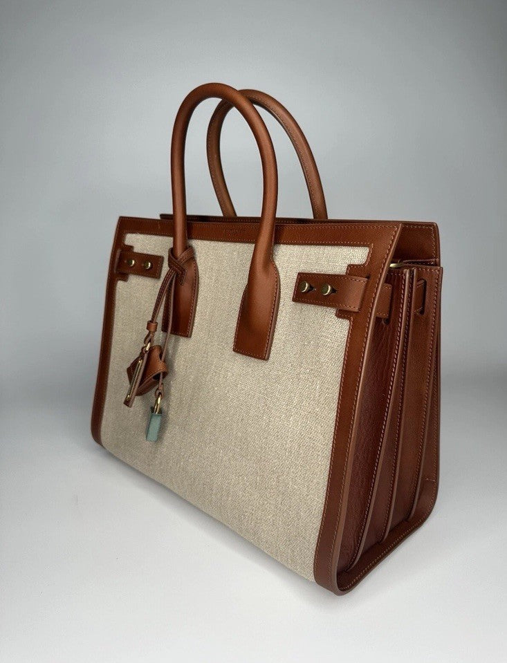 Saint Laurent Sac De Jour Leather Calfskin & Linen Cognac RRP €2990