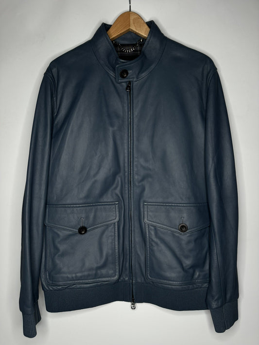 Dunhill Men's Leather Lambskin Harrington Jacket Size XL Petrol Blue