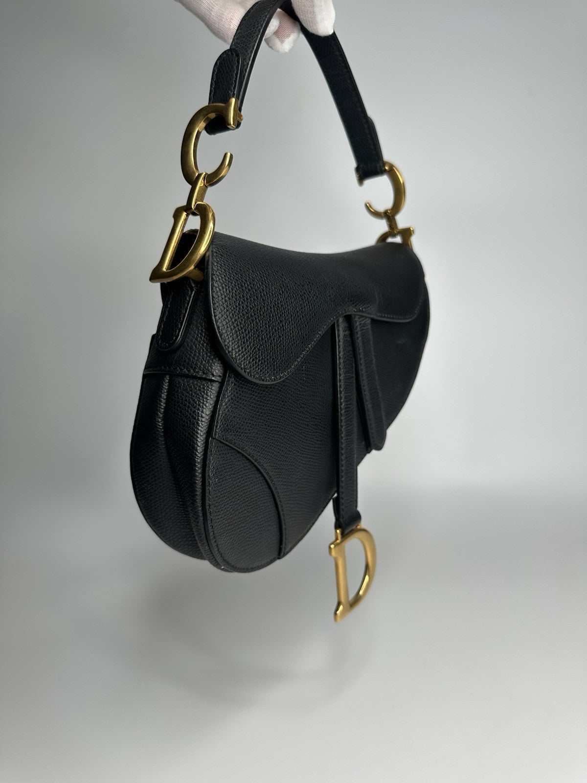 Christian Dior Saddle Mini Black Shoulder Bag Black Leather & Gold Hardware
