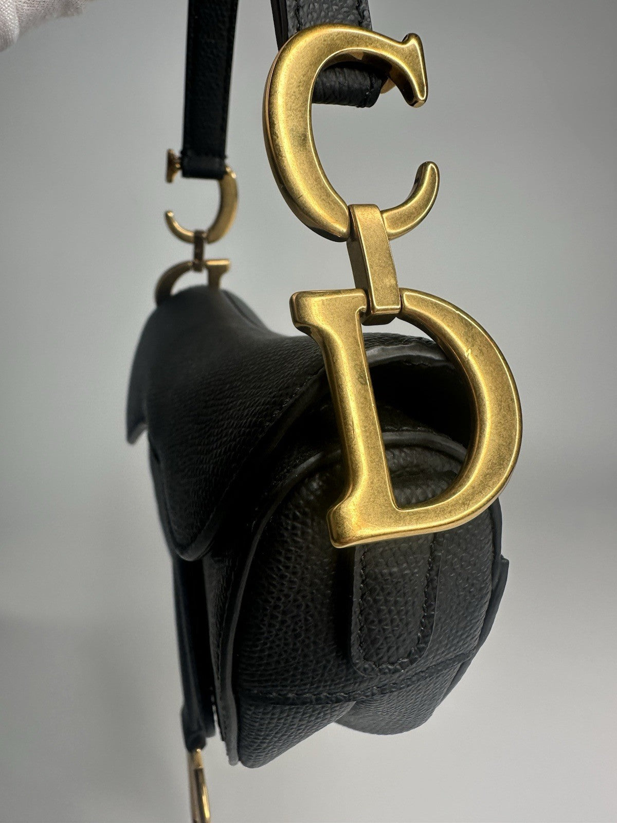 Christian Dior Saddle Mini Black Shoulder Bag Black Leather & Gold Hardware