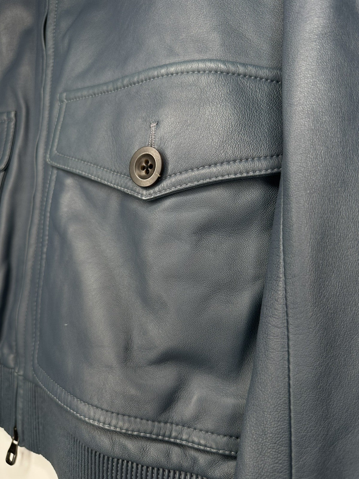 Dunhill Men's Leather Lambskin Harrington Jacket Size XL Petrol Blue