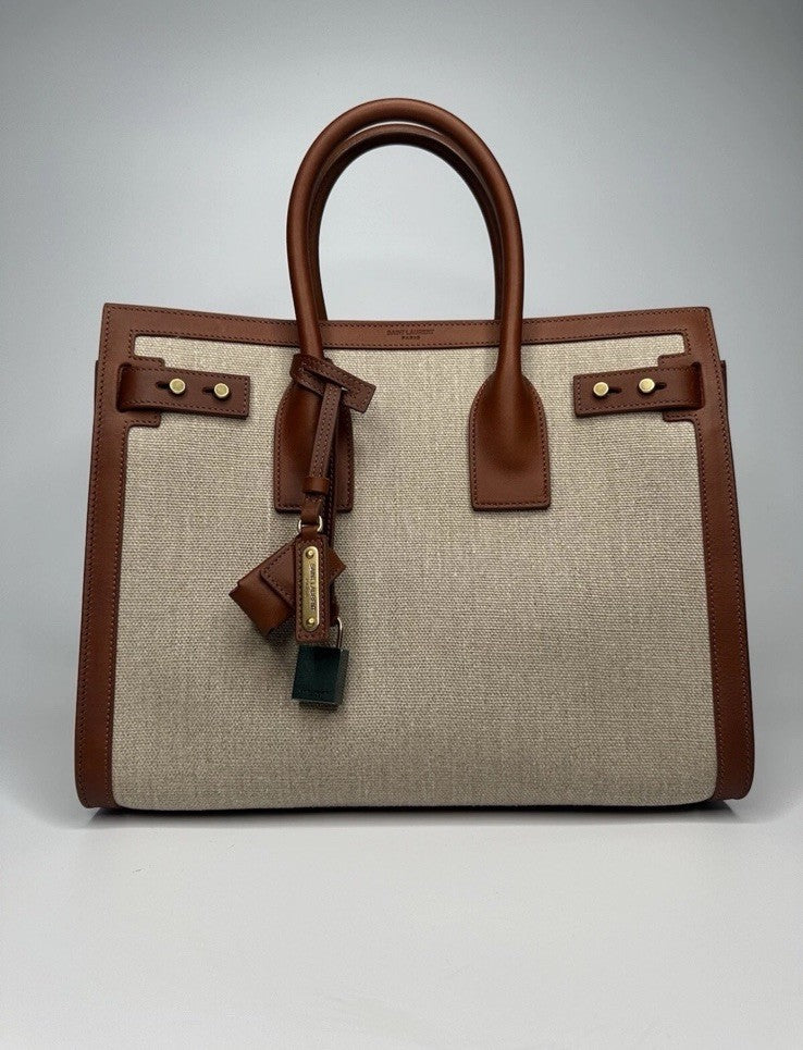 Saint Laurent Sac De Jour Leather Calfskin & Linen Cognac RRP €2990