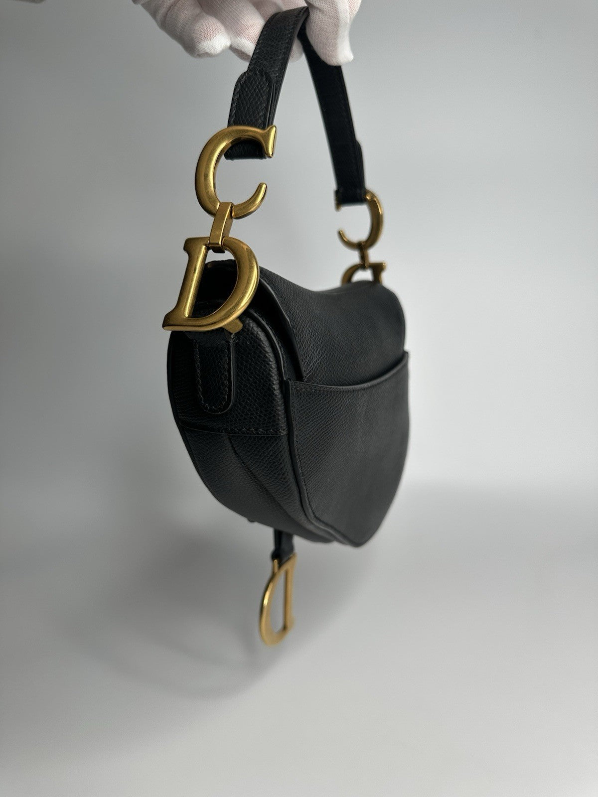Christian Dior Saddle Mini Black Shoulder Bag Black Leather & Gold Hardware