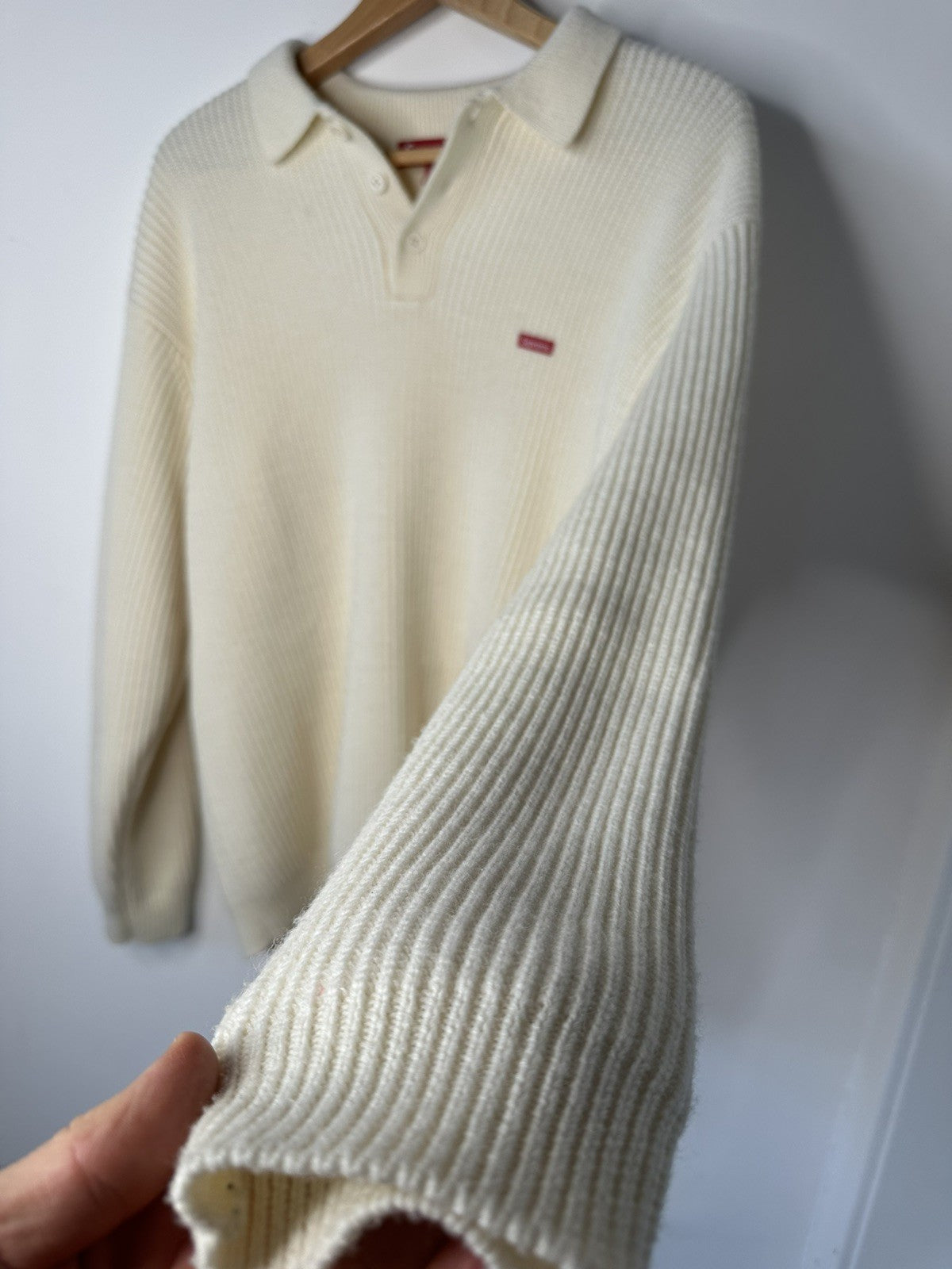 Supreme Jumper - Beige Long Sleeve Collar Jumper Wool - Rare Item - Large - Mens
