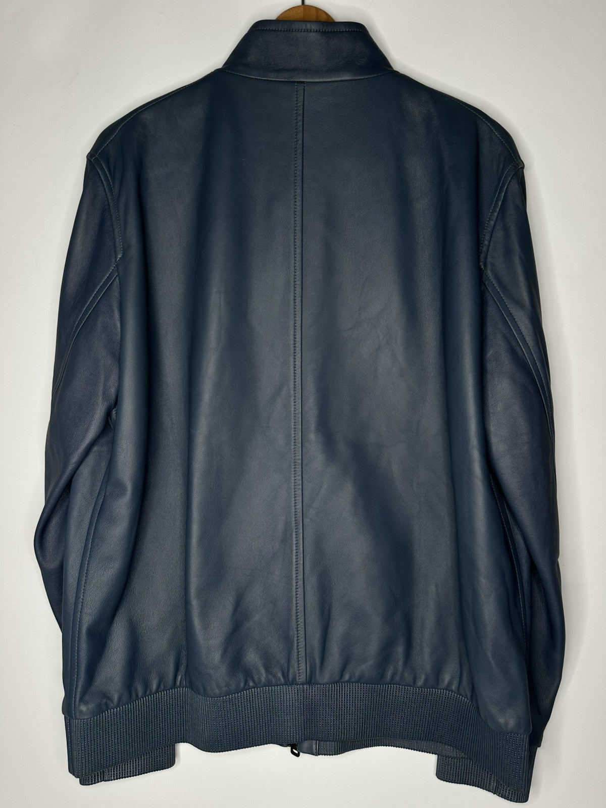 Dunhill Men's Leather Lambskin Harrington Jacket Size XL Petrol Blue
