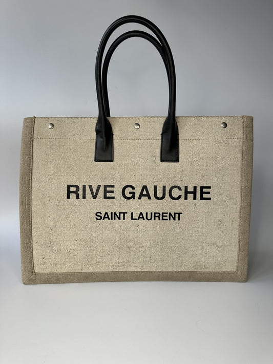 Saint Laurent Rive Gauche Tote Bag Canvas & Leather Unisex