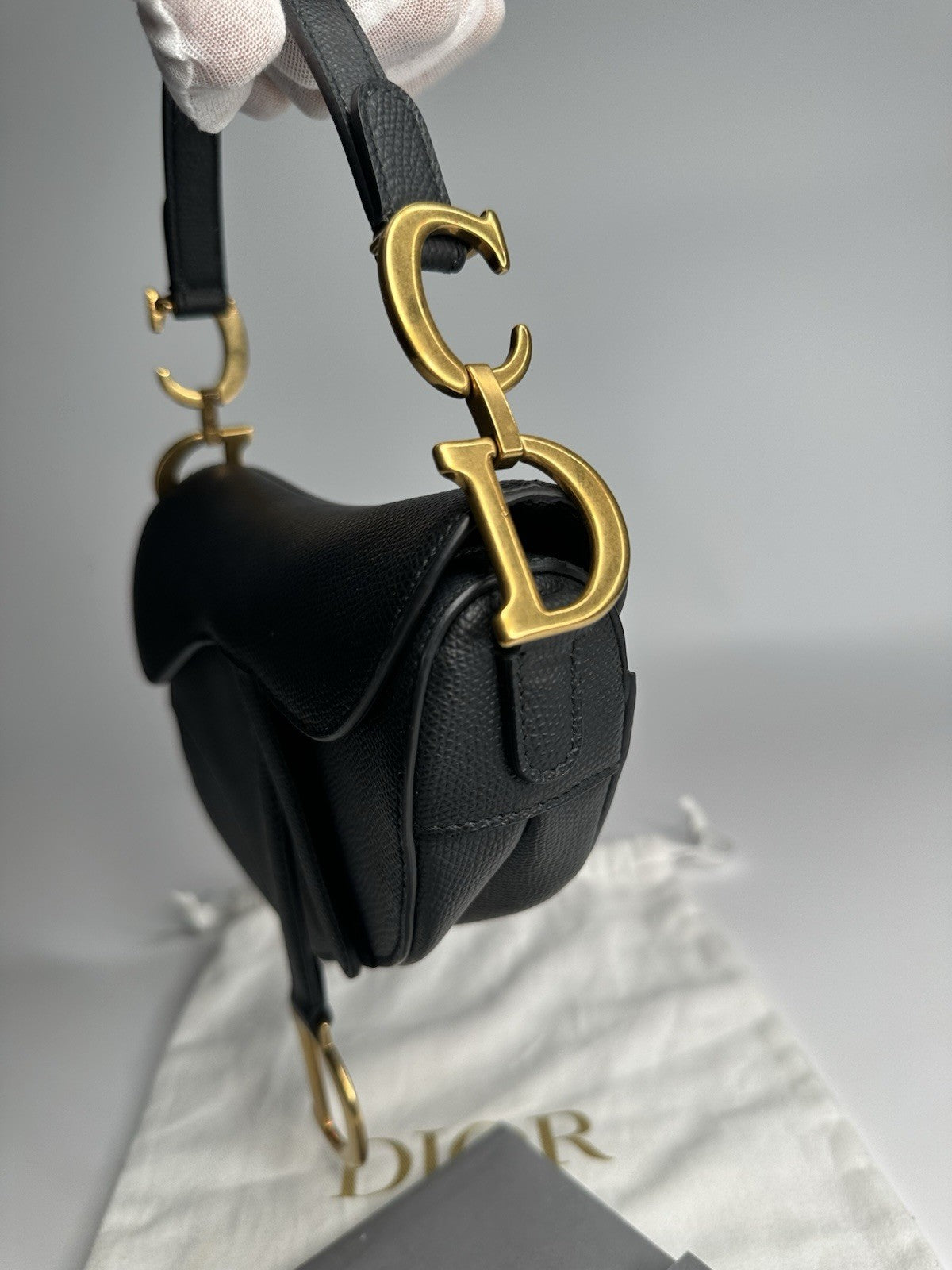 Christian Dior Saddle Mini Black Shoulder Bag Black Leather & Gold Hardware
