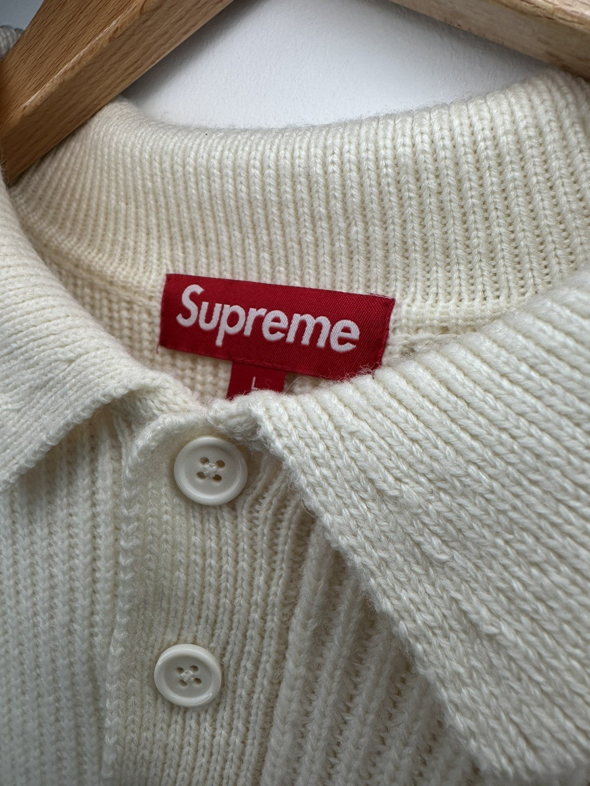 Supreme Jumper - Beige Long Sleeve Collar Jumper Wool - Rare Item - Large - Mens