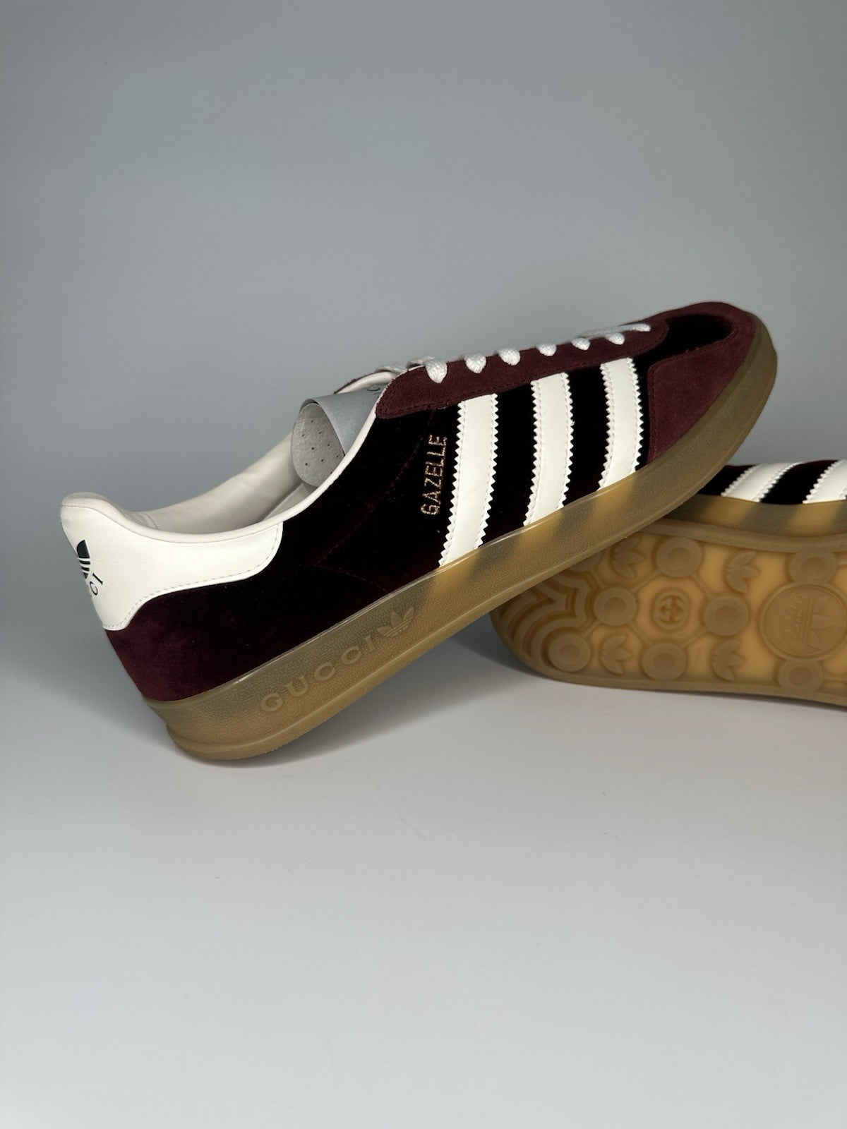 Adidas x Gucci Mens Gazelle Maroon / White Gum Sole UK10
