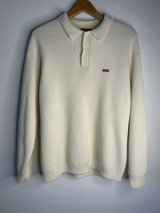 Supreme Jumper - Beige Long Sleeve Collar Jumper Wool - Rare Item - Large - Mens