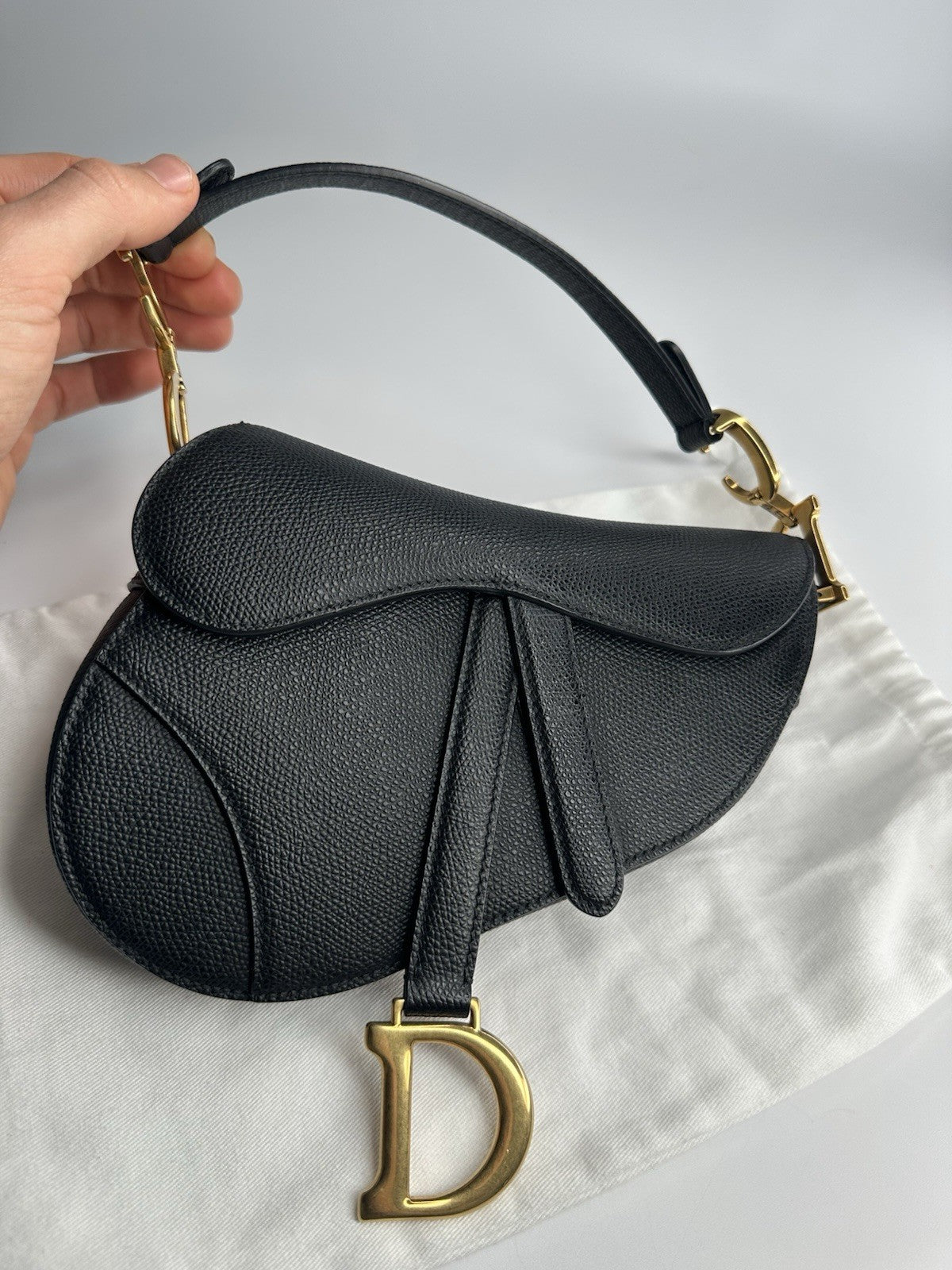 Christian Dior Saddle Mini Black Shoulder Bag Black Leather & Gold Hardware