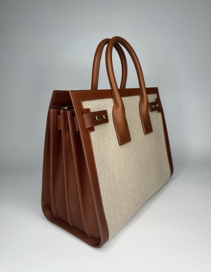 Saint Laurent Sac De Jour Leather Calfskin & Linen Cognac RRP €2990