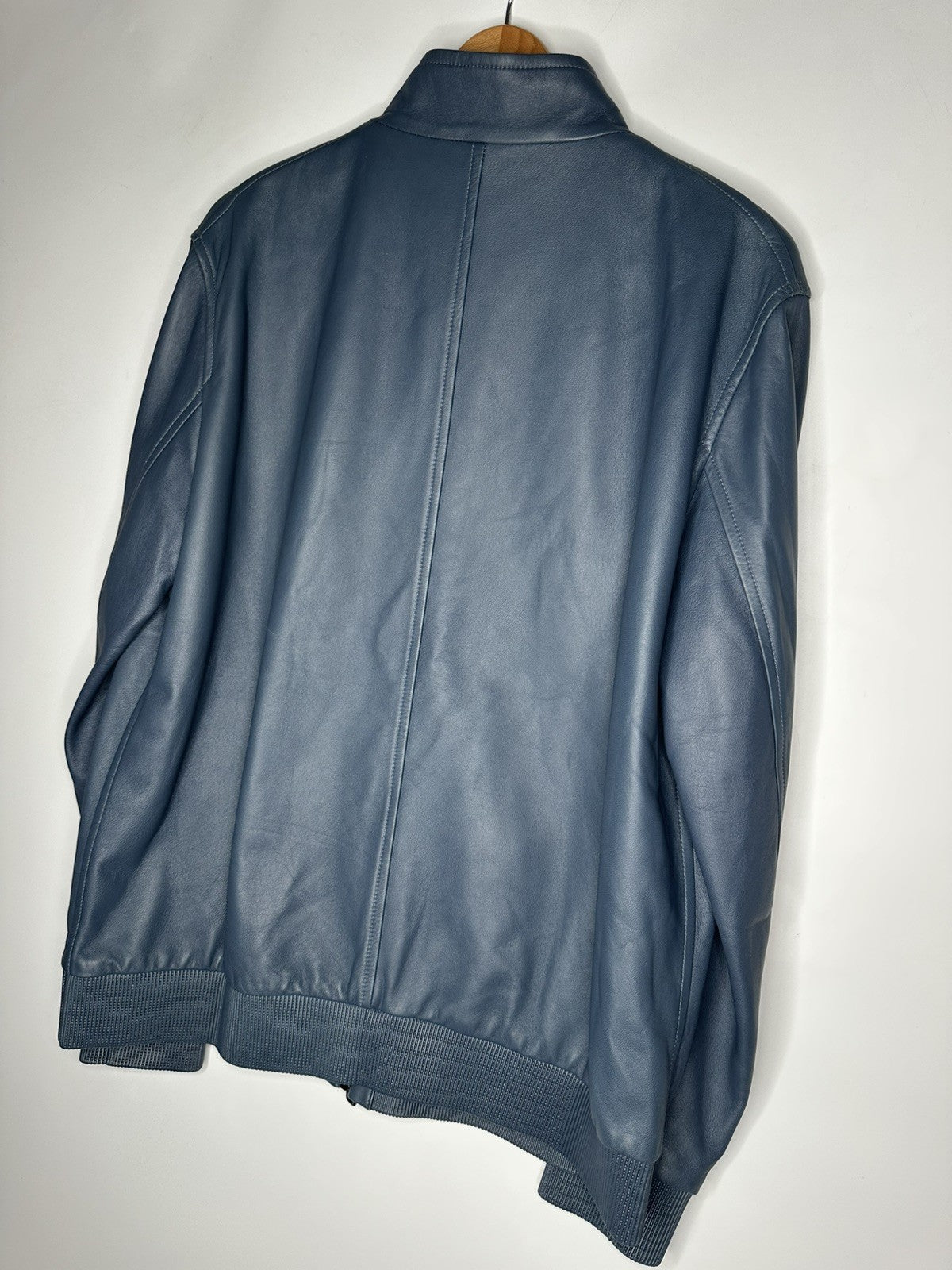 Dunhill Men's Leather Lambskin Harrington Jacket Size XL Petrol Blue