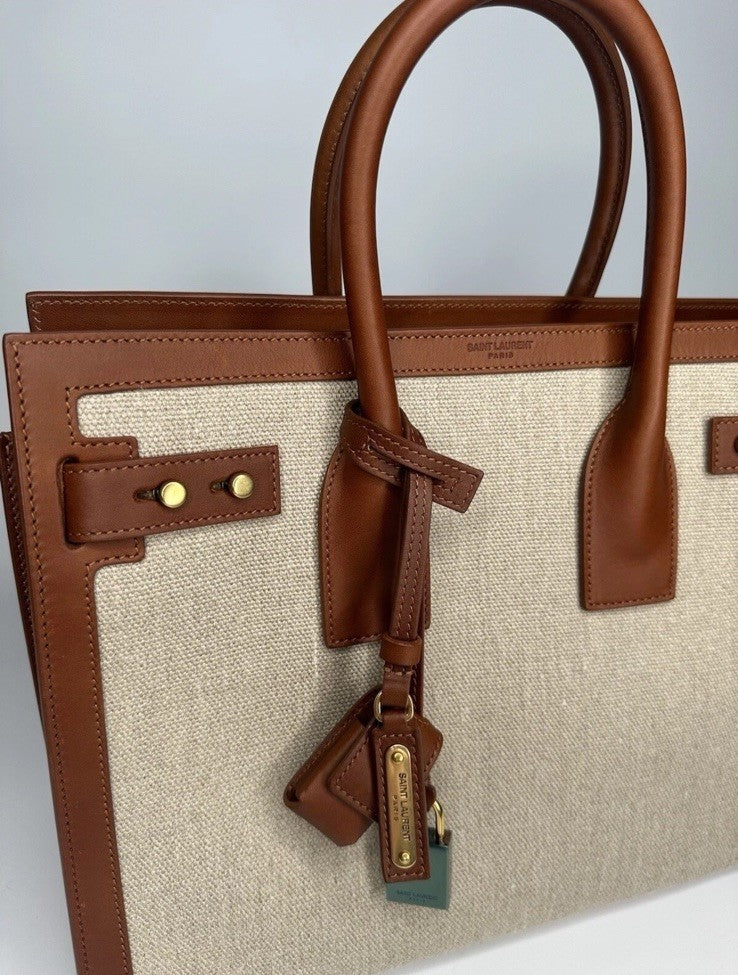 Saint Laurent Sac De Jour Leather Calfskin & Linen Cognac RRP €2990