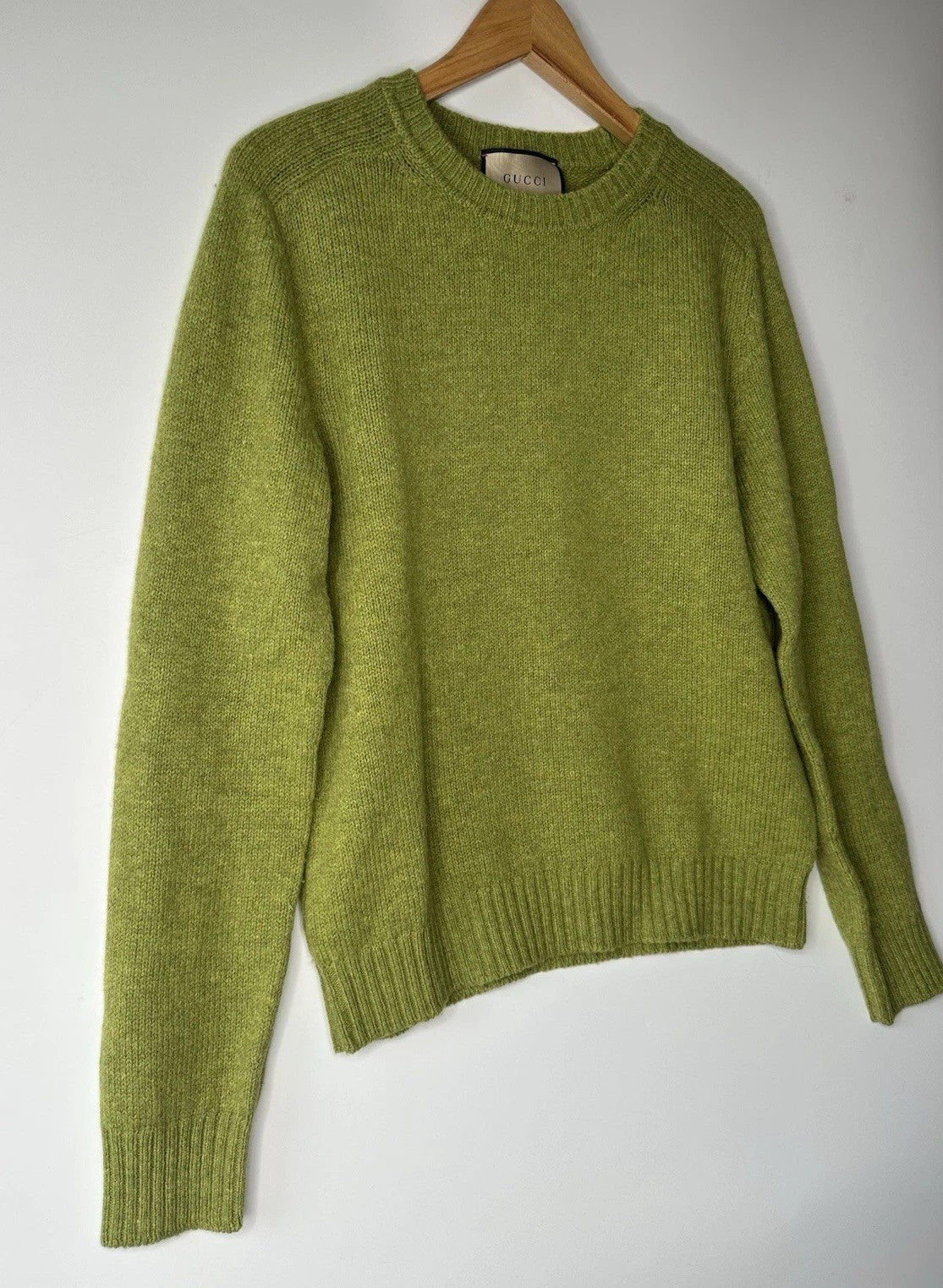 Gucci Logo Embroidery Wool Sweater Large Pear Green Mens