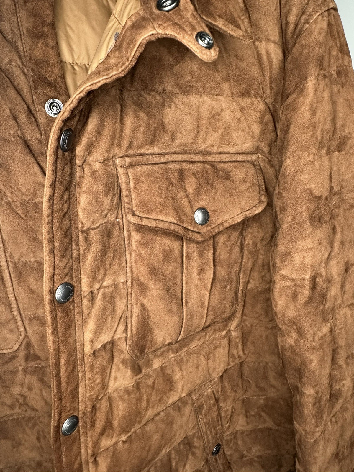 Polo Ralph Lauren Brown Lamb Suede Quilted Jacket Extra Large / XL Mens