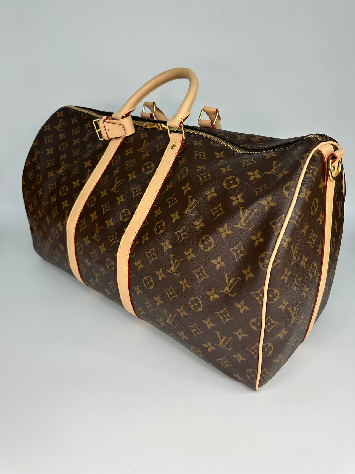 Louis Vuitton Keepall Bandoulière 55 Monogram Macassar Canvas Brown Beige