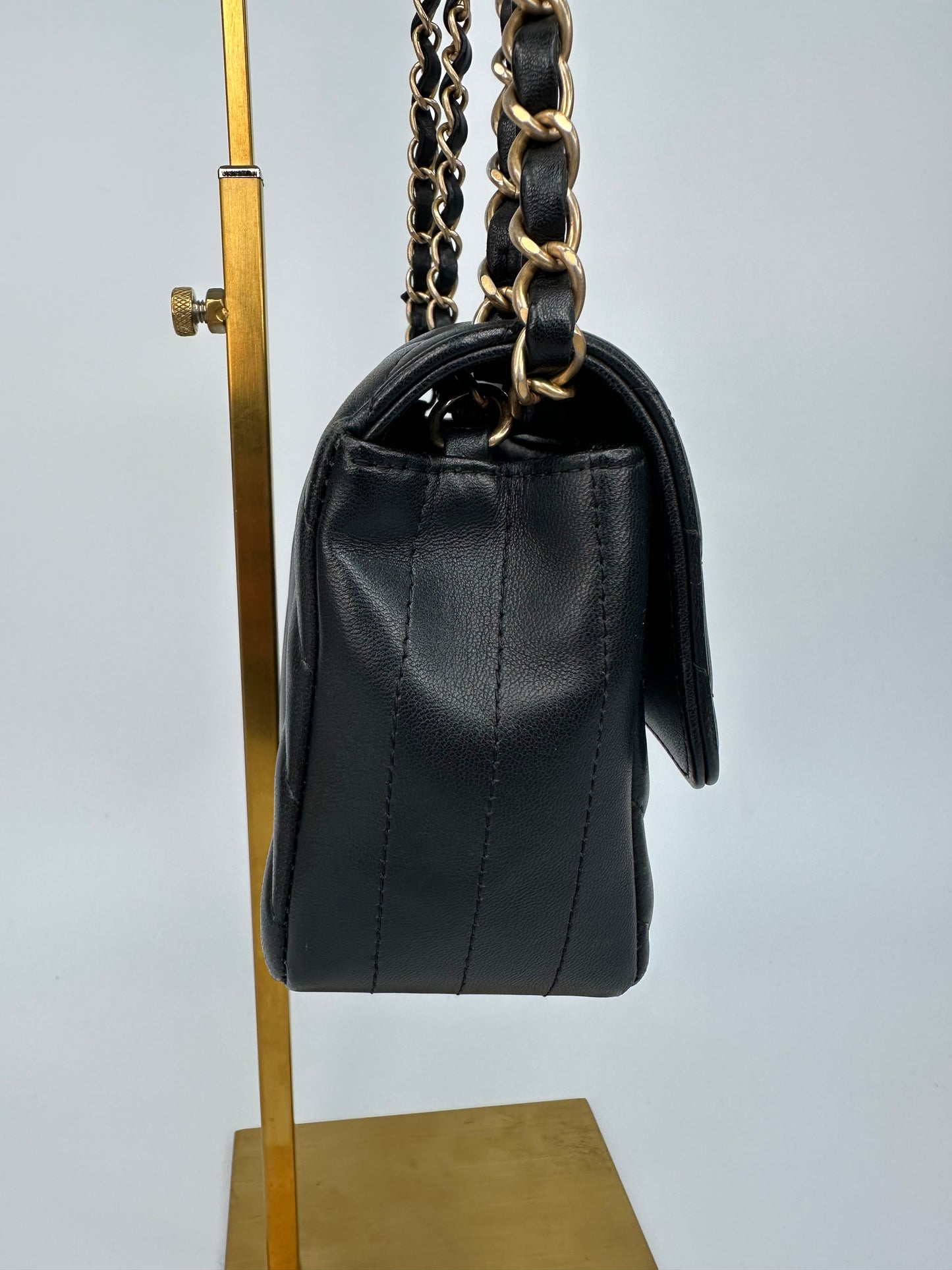 Chanel Chevron Single Flap Mini Black Leather Shoulder Bag