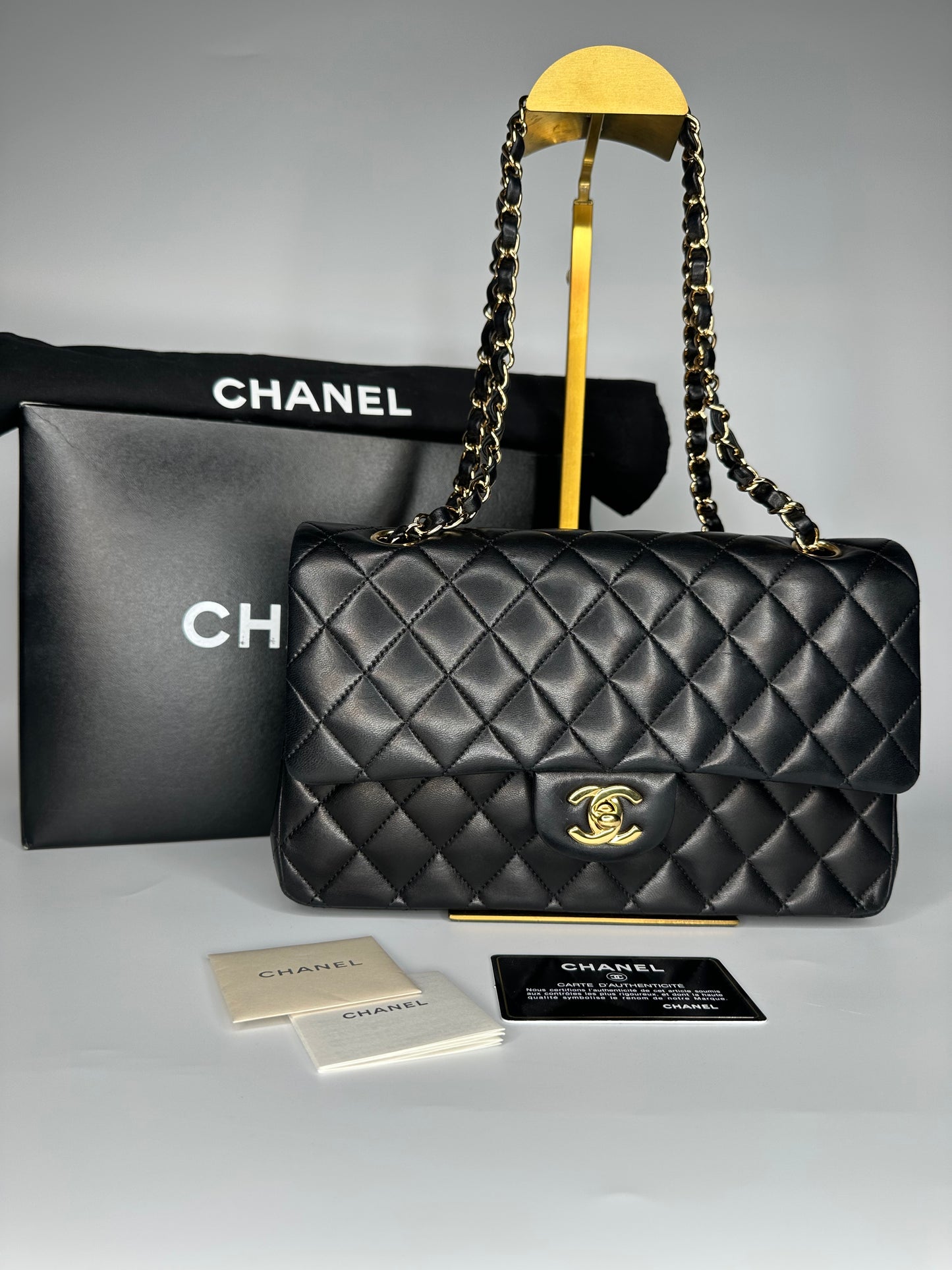 Chanel Black Medium Classic Double Flap Bag Quilted Lambskin Leather 2011