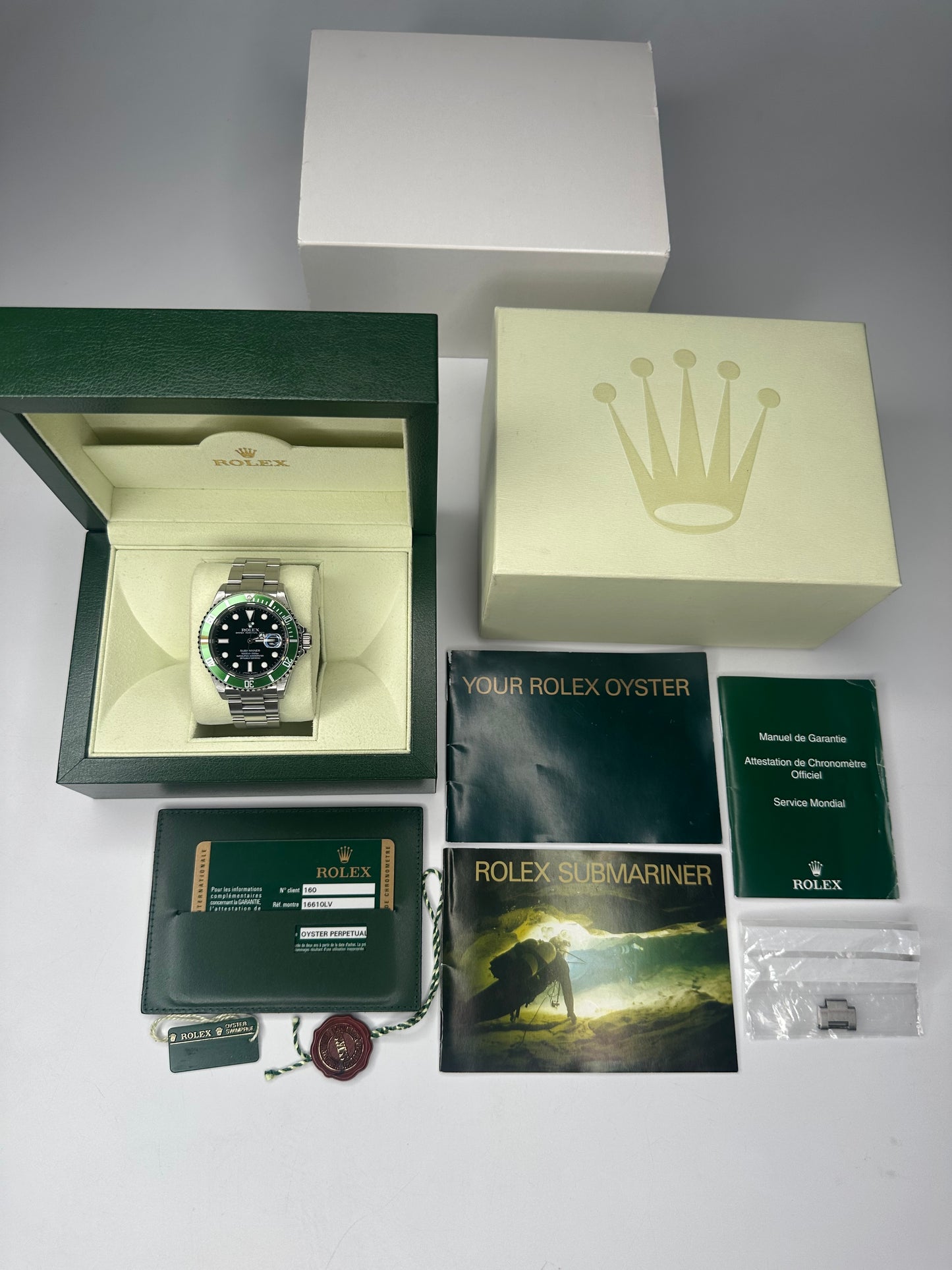 Rolex Submariner Date 16610LV Kermit 2008 Unpolished Full Set Box & Papers