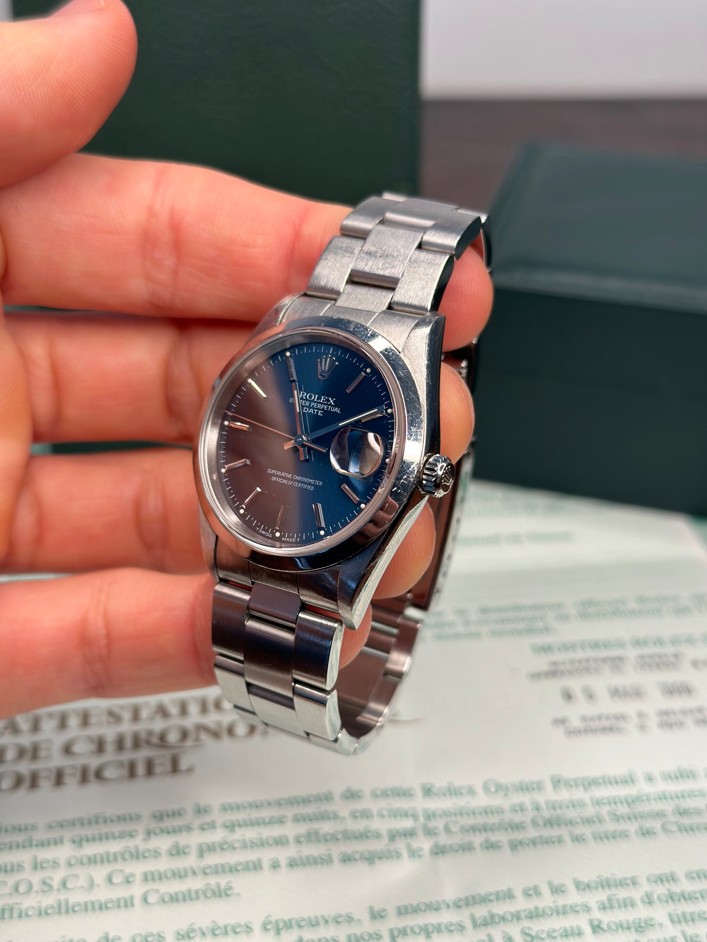 Rolex Oyster Perpetual Date 1989 Full Set Box & Papers Unpolished & Original