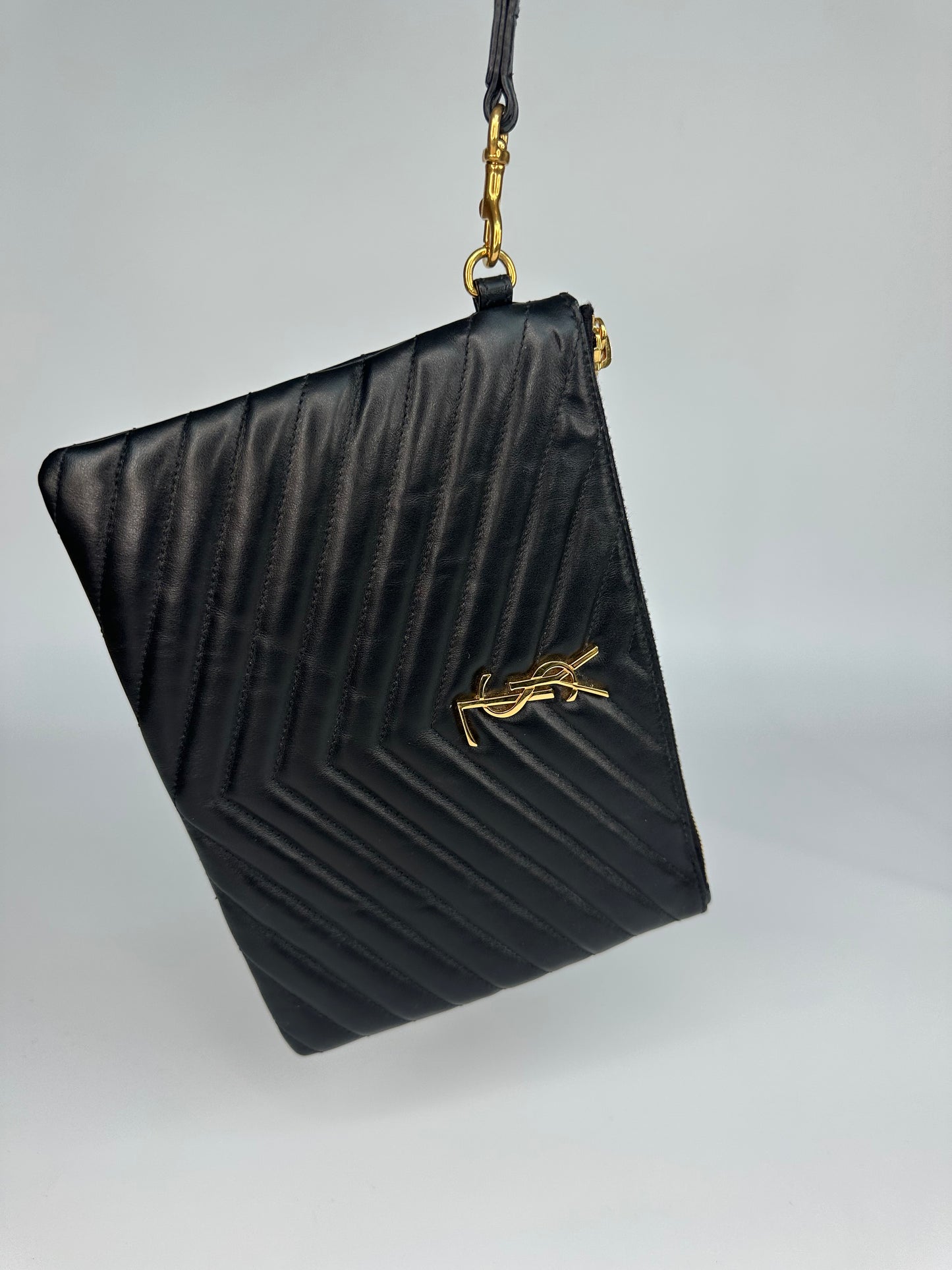 Saint Laurent Cassandre Matelassé Black Leather Pouch