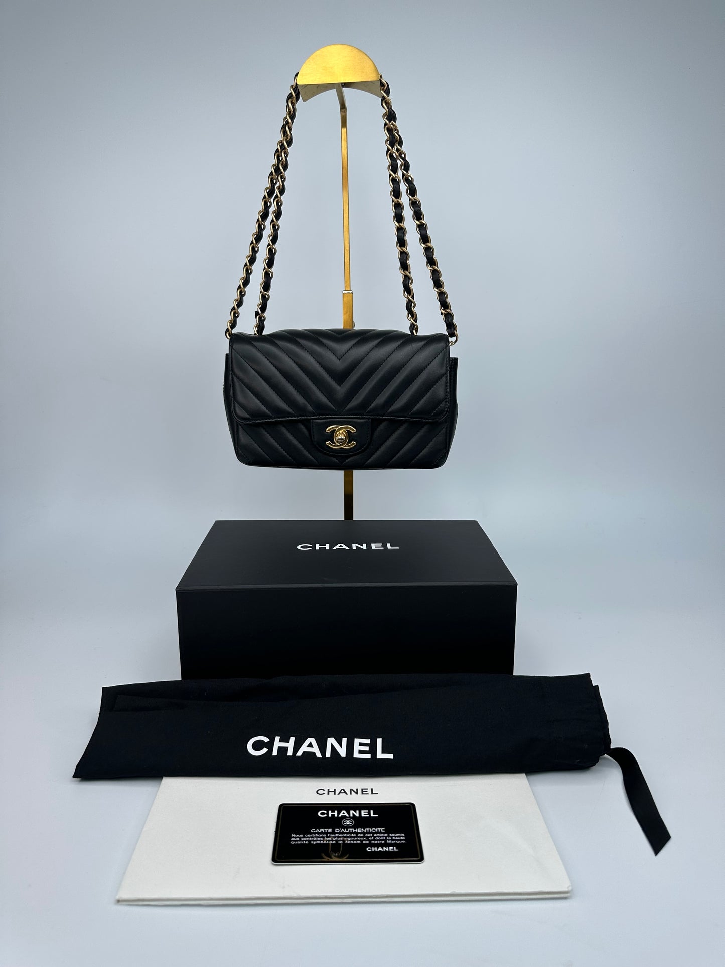 Chanel Chevron Single Flap Mini Black Leather Shoulder Bag