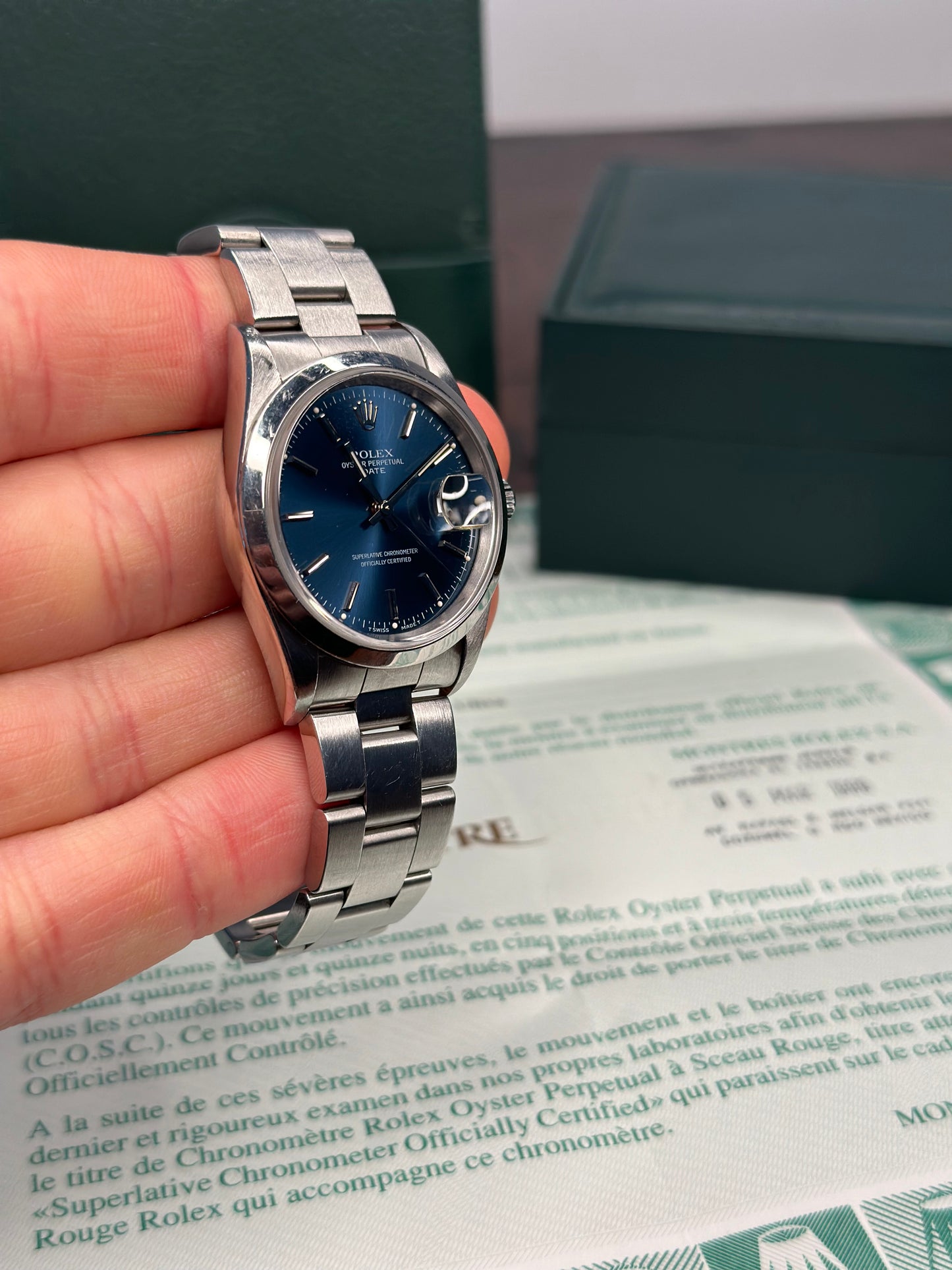 Rolex Oyster Perpetual Date 1989 Full Set Box & Papers Unpolished & Original