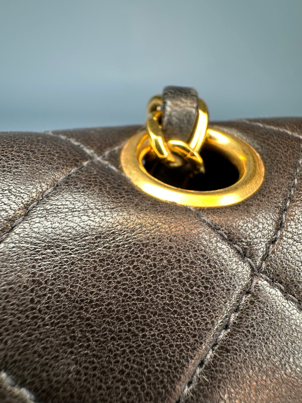 Chanel Black (Chocolate Brown Patina) Lambskin Small Classic Double Flap Bag