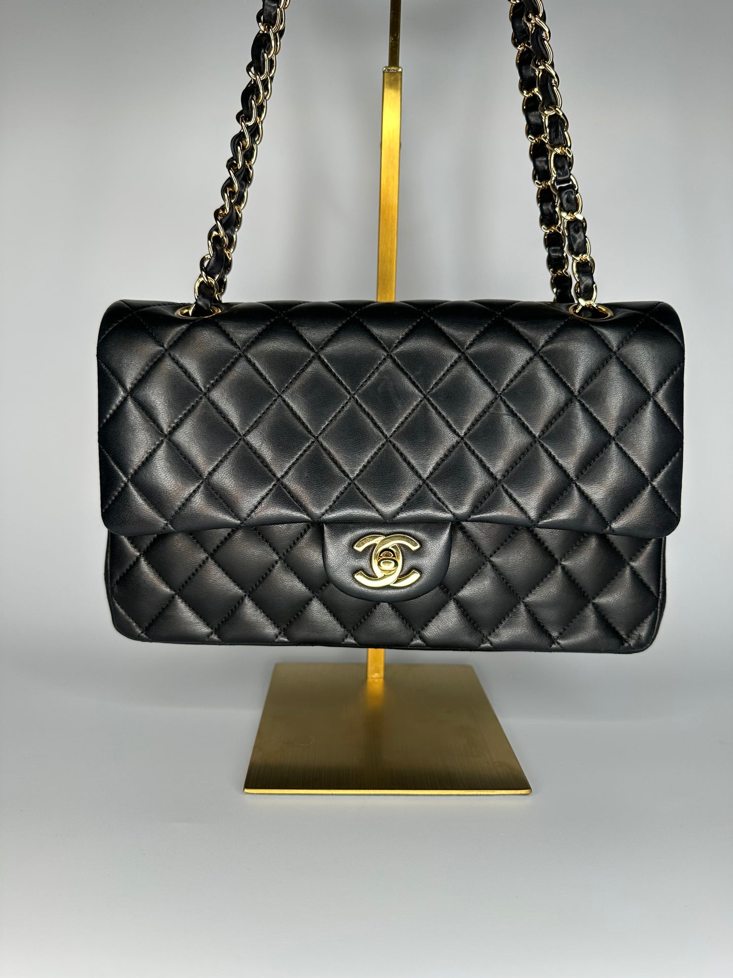 Chanel Black Medium Classic Double Flap Bag Quilted Lambskin Leather 2011