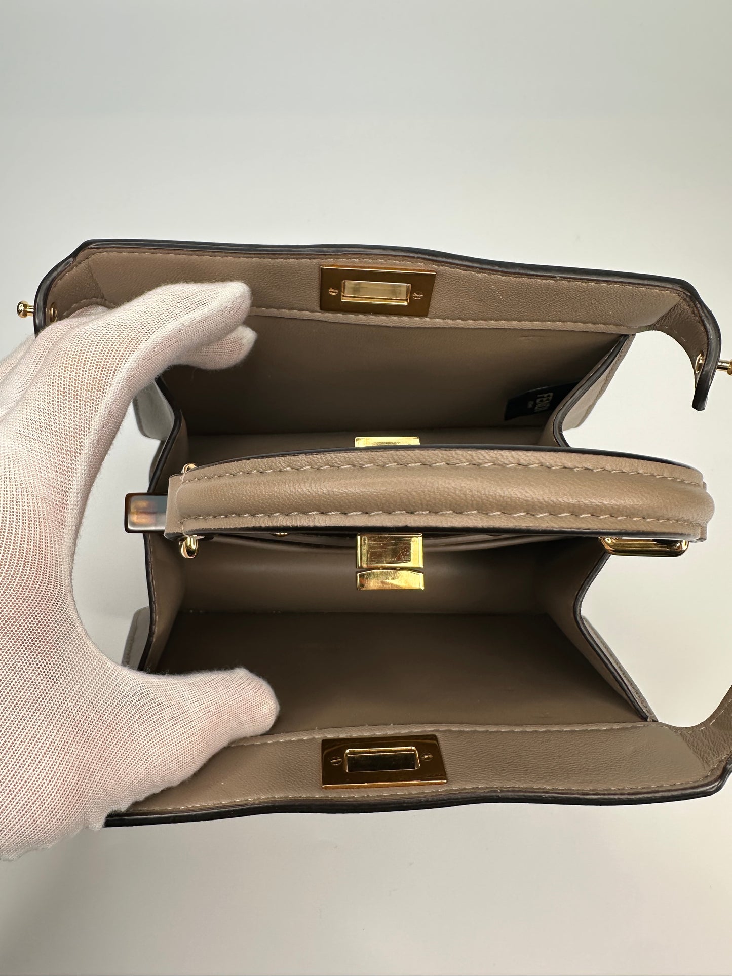 Peekaboo ISeeU Petite Dove Grey Padded Nappa Leather Bag With Strap Immaculate