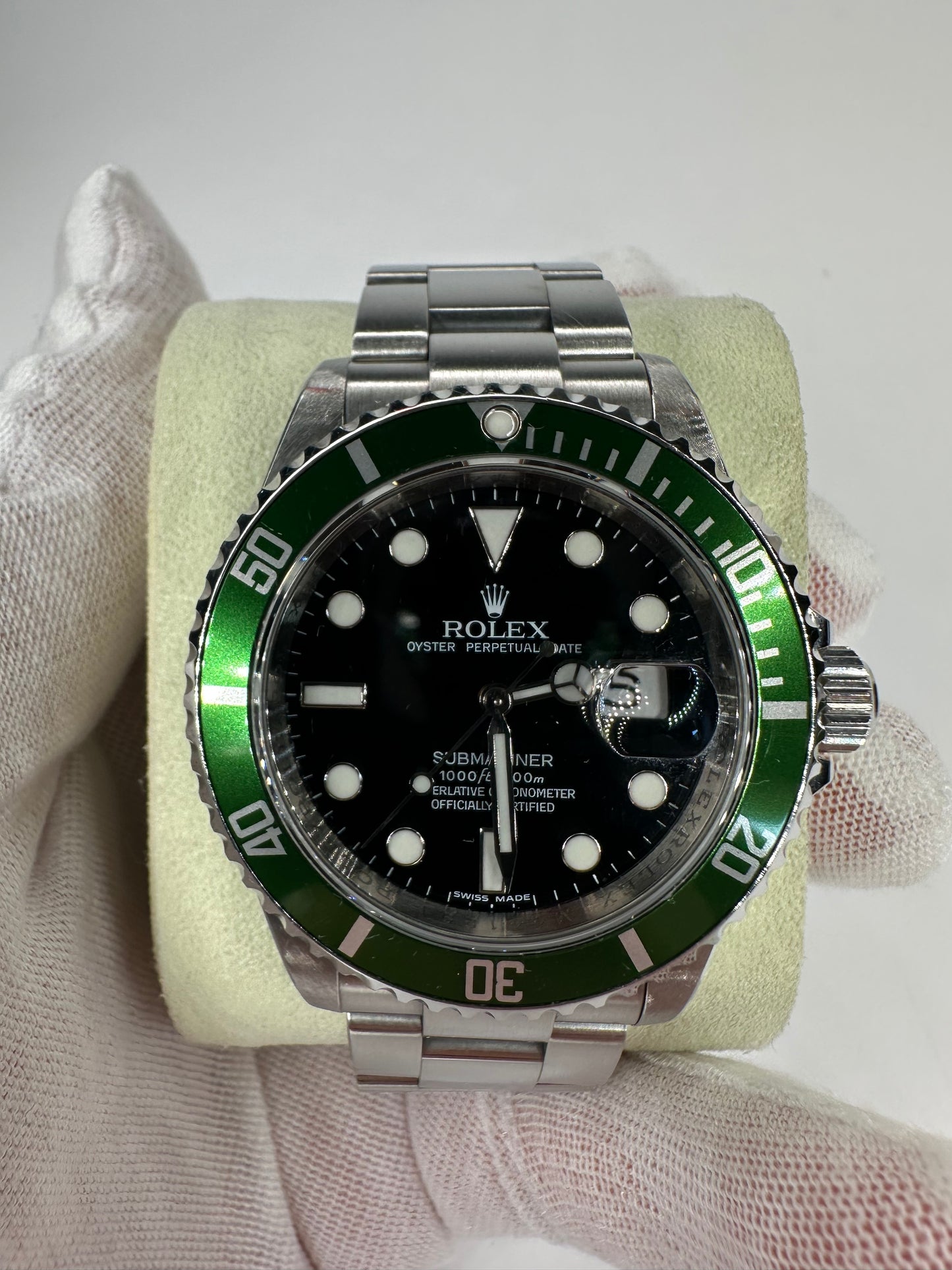 Rolex Submariner Date 16610LV Kermit 2008 Unpolished Full Set Box & Papers
