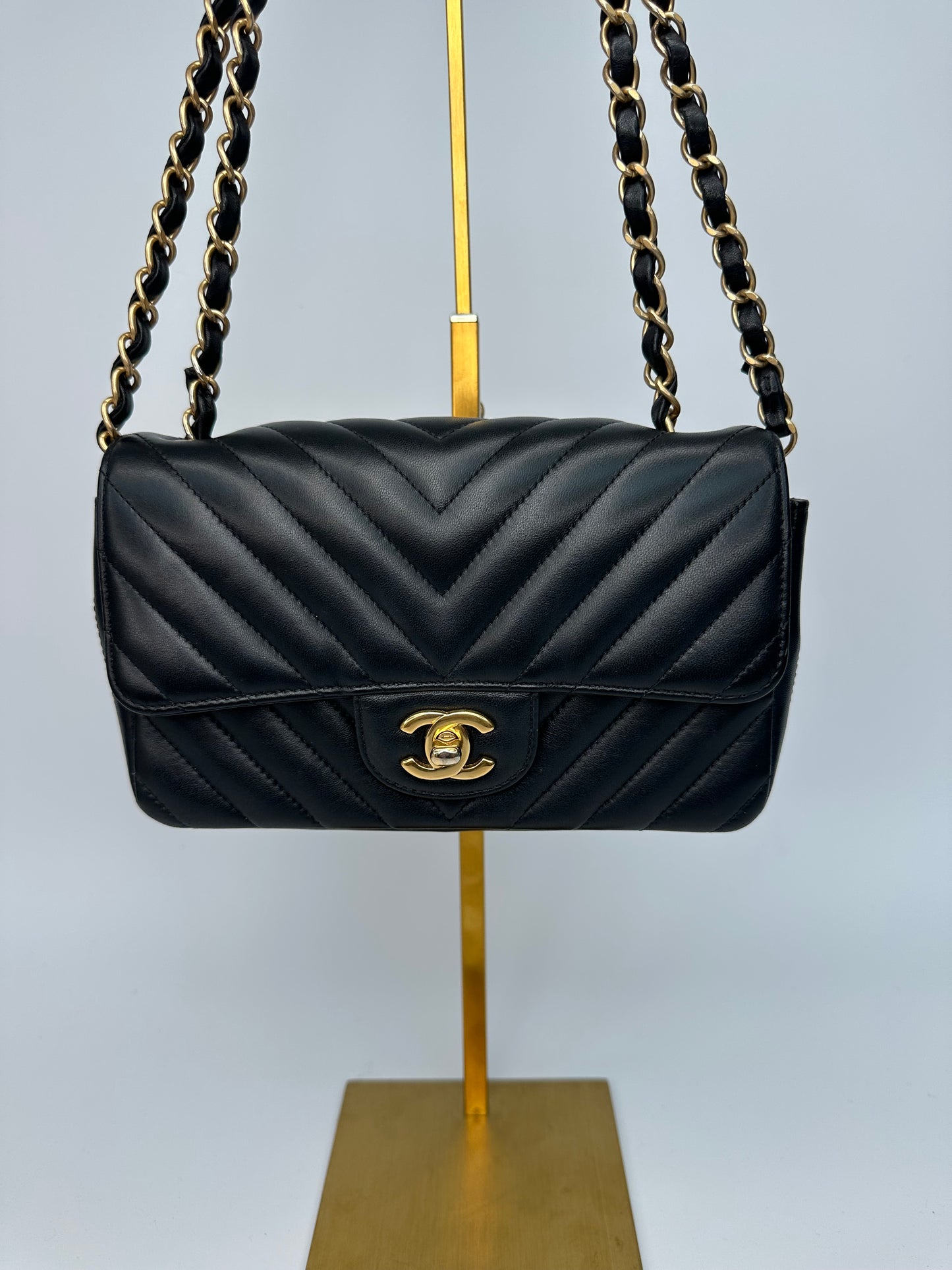 Chanel Chevron Single Flap Mini Black Leather Shoulder Bag