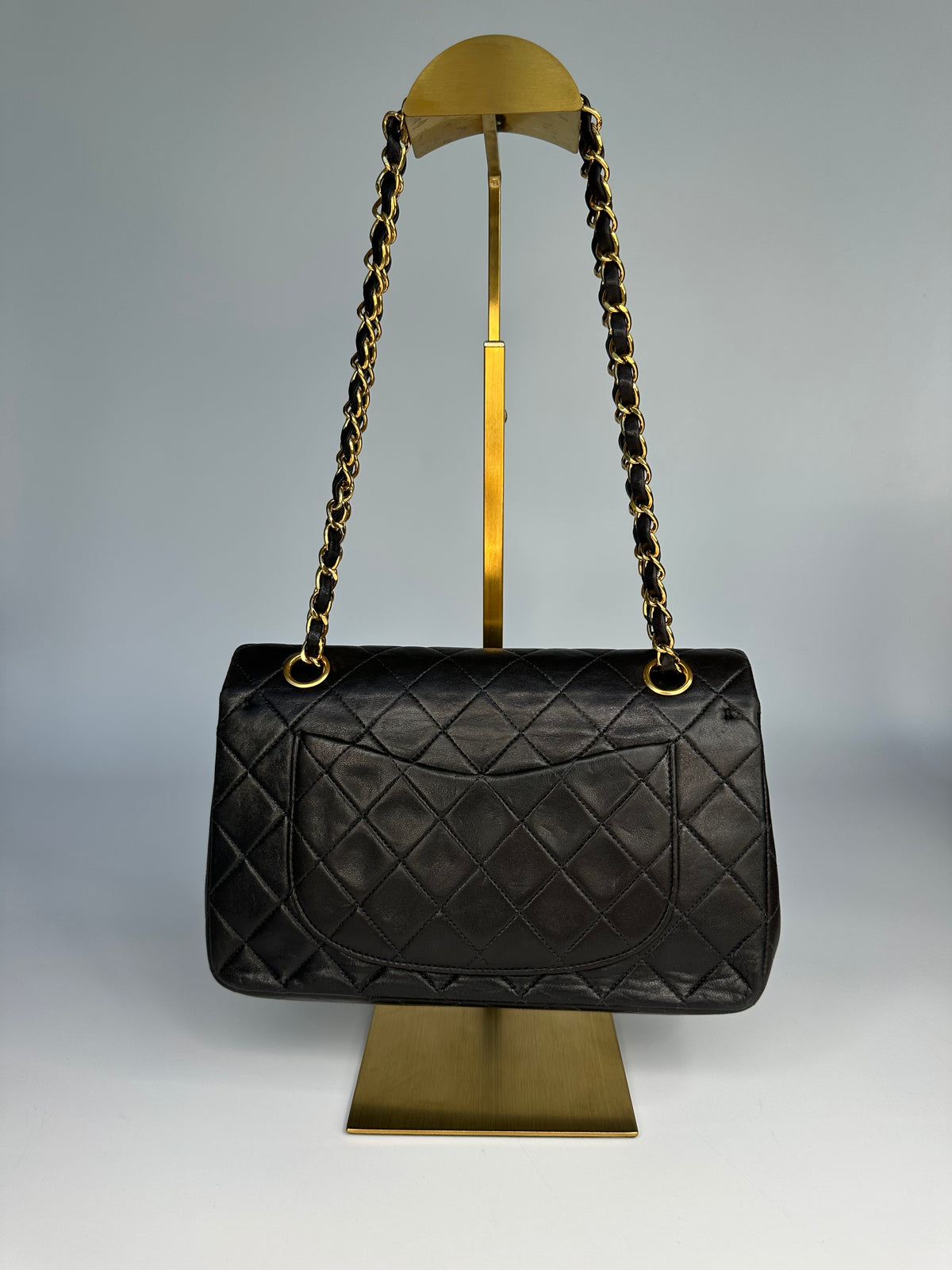Chanel Black (Chocolate Brown Patina) Lambskin Small Classic Double Flap Bag