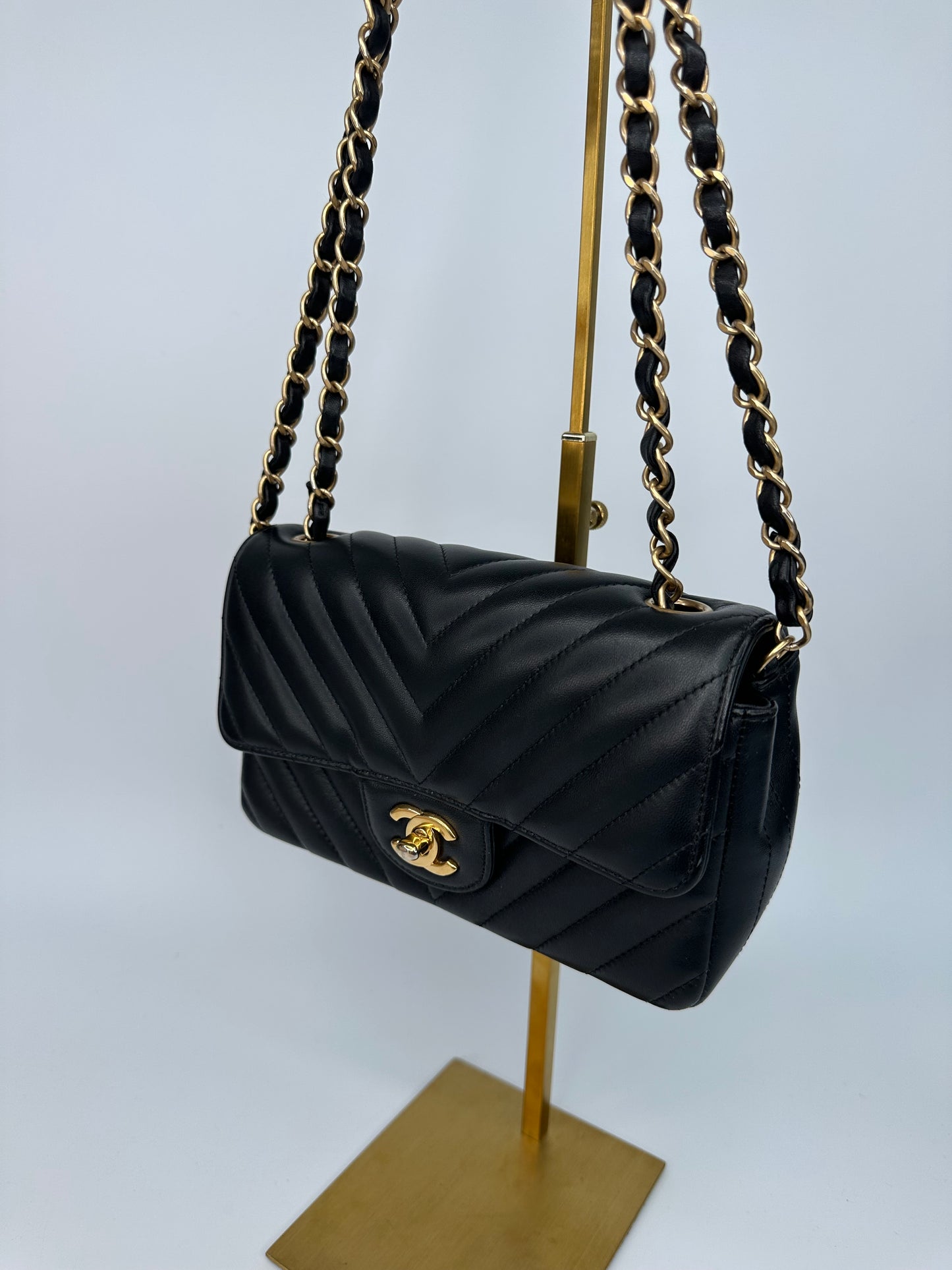 Chanel Chevron Single Flap Mini Black Leather Shoulder Bag