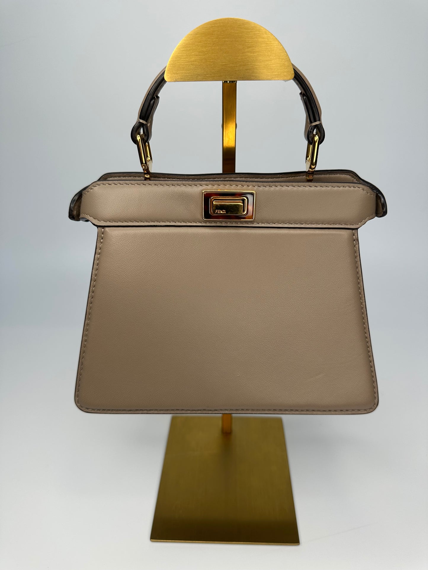 Peekaboo ISeeU Petite Dove Grey Padded Nappa Leather Bag With Strap Immaculate